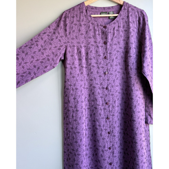LL BEAN Floral Button Front Maxi Midi Dress Long Sleeve Purple Viscose Blend 12 - Picture 11 of 15